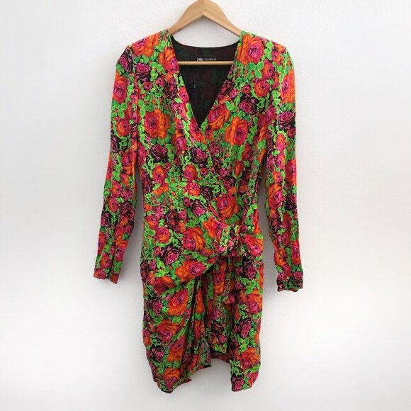 NWOT ZARA Long Sleeve Floral Print Mini Dress Size Small - Picture 2 of 11